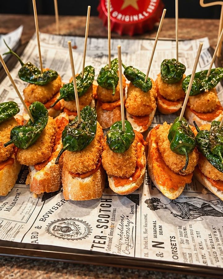 Pintxos de croqueta amb pebrot del Padró